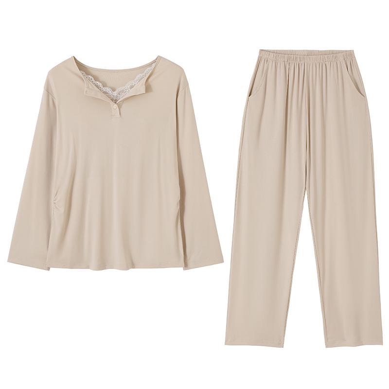 Women's Autumn Cotton Pajama Set with Chest Pad - Long Sleeve, Long Pants, Sporty Outdoor Homewear