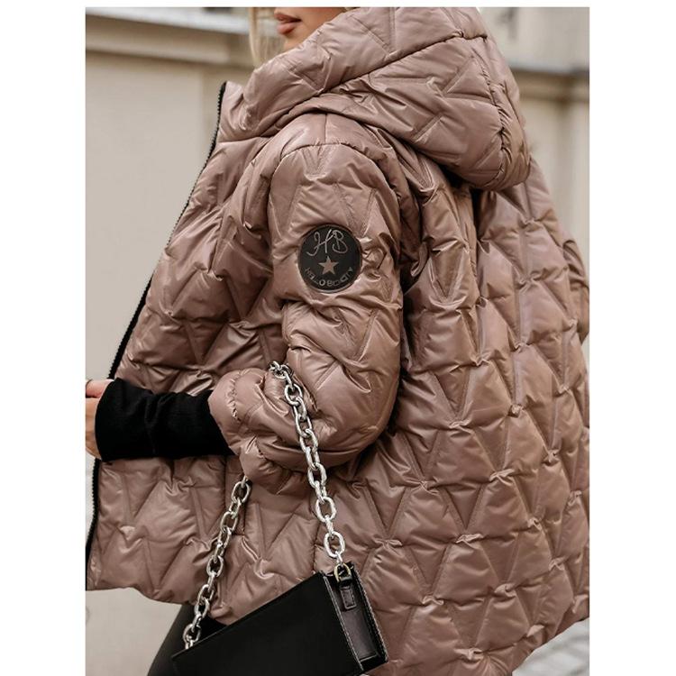 Nová módní patchworková bavlněná bunda s kapucí a dlouhým rukávem pro rok 2025 pro ženy