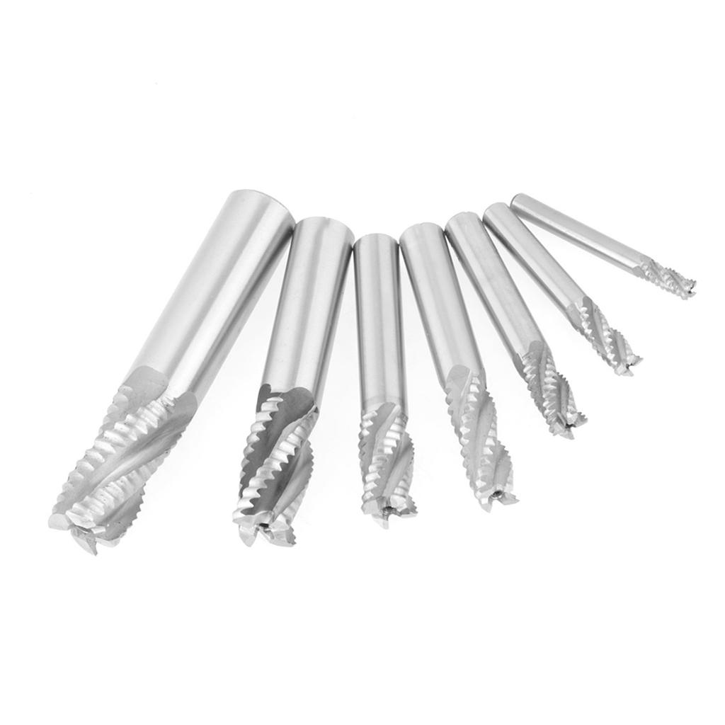 7pcsset 4 Flutes 620mm HSS End Mill Router Bit Roughing Chipbreaker Milling Cutter