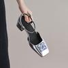 Fashion Women's New Leather Cowhide Spring/summer Rhinestone High-heeled D Oversized Elastic Band with Toe Cap Mueller Sandals