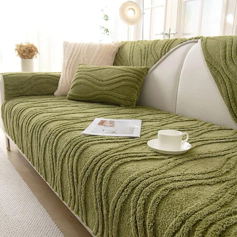 Dickes Plüsch-Sofakissen, rutschfestes Sofatuch, Winterdecke, dicke Decke, einfarbig, Sofabezug, dreidimensionales Wellenmuster
