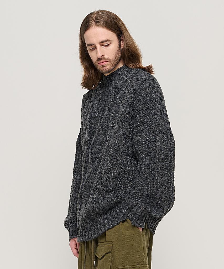 CARGOBROS Semi-Over Cable Mock Neck Knit (Charcoal)