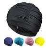 Women Cloth Swimming Cap, Breathable Ruffle Solid Color Swim Pool Cap for Adults, Short Long Thick Hair Ear Protection Bathing Hat