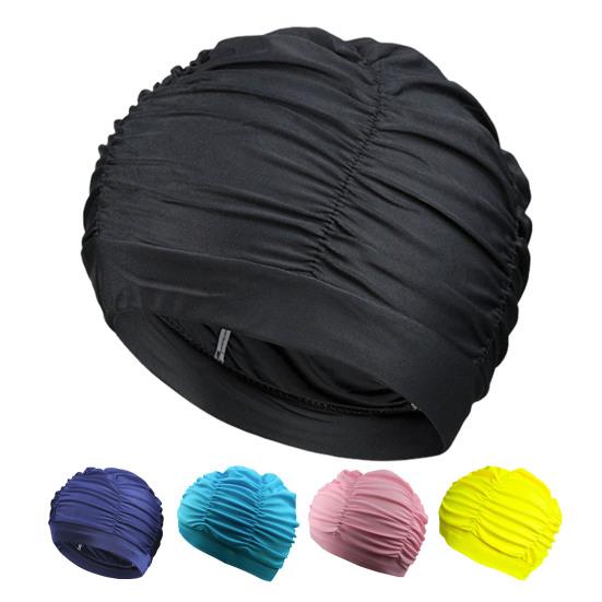 Women Cloth Swimming Cap, Breathable Ruffle Solid Color Swim Pool Cap for Adults, Short Long Thick Hair Ear Protection Bathing Hat