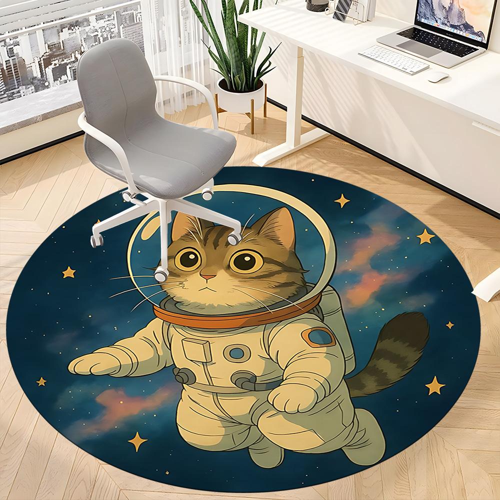 1PC SpaceKitty Office Round Area Rug, Mat Suitable ForOffice, Under Office Chairs Bedroom Living Room Home Decor, Room Deco