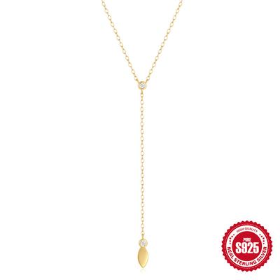 Stylish And Simple S925 Sterling Silver Daily With Water Drop Diamond-Encrusted Women'S Collarbone Necklace Y-Shaped Chain