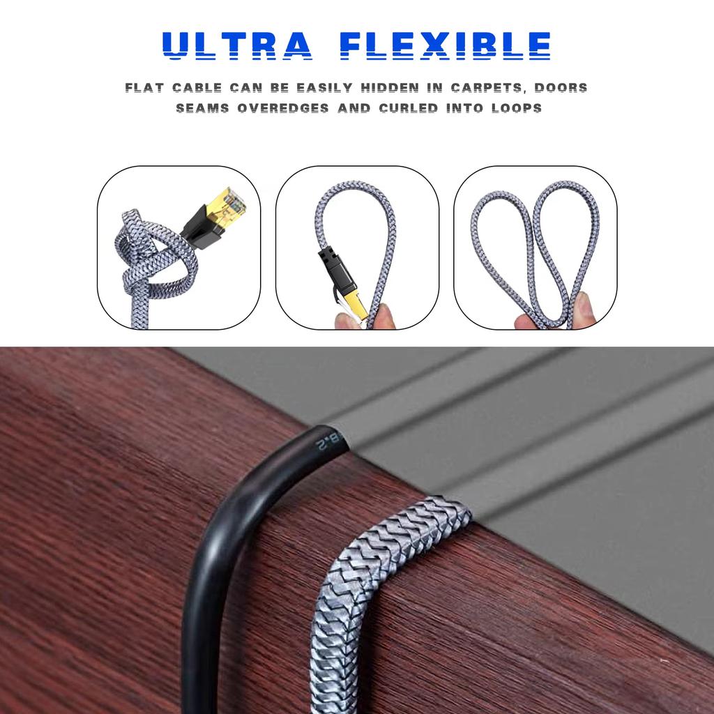RJ45 Network Cable Gaming Flat Nylon Braided Cable Internet Network Lan Patch Cord Lan Network Wire For Internet Router Server