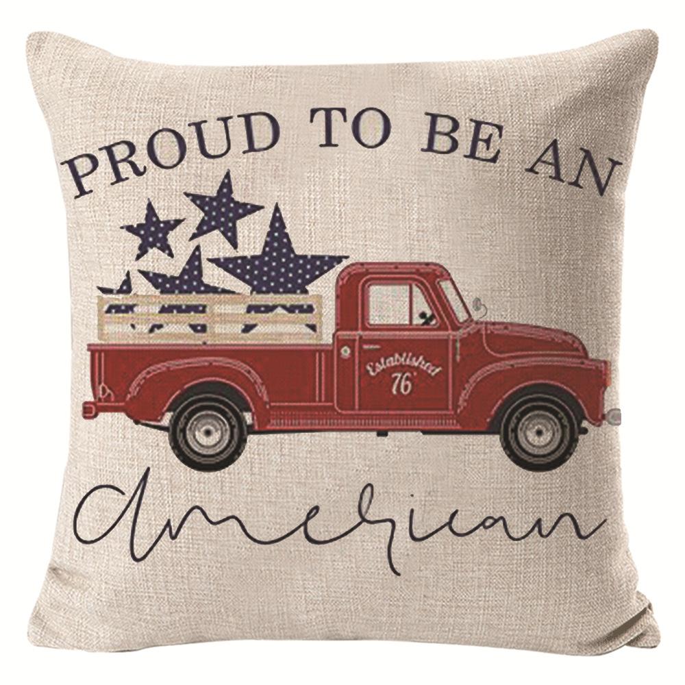 New American Independence Day Pillow Stars and Stripes Cushion Pillow Cover Festive Red and Blue Printed Letters One Piece