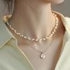 Freshwater Pearl Double Stacked Chain Dripping Oil Rose Necklace Cross Braided Small Granular Freshwater Pearl Clavicle Chain