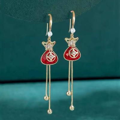 Red Chinese Zodiac Tassel Earrings: Festive & Trendy Women's New Year Accessory