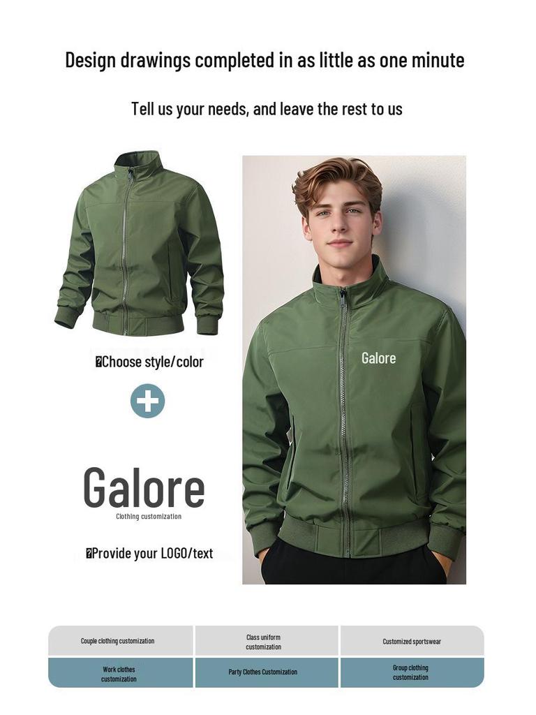 Windproof Custom Embroidered Coach Flight Jacket with Stand Collar