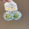 Silver Needle Summer Knitted Fabric Crystal Flower Pendant Earrings Sweet Vacation Style Earrings Niche High-end Earrings Women