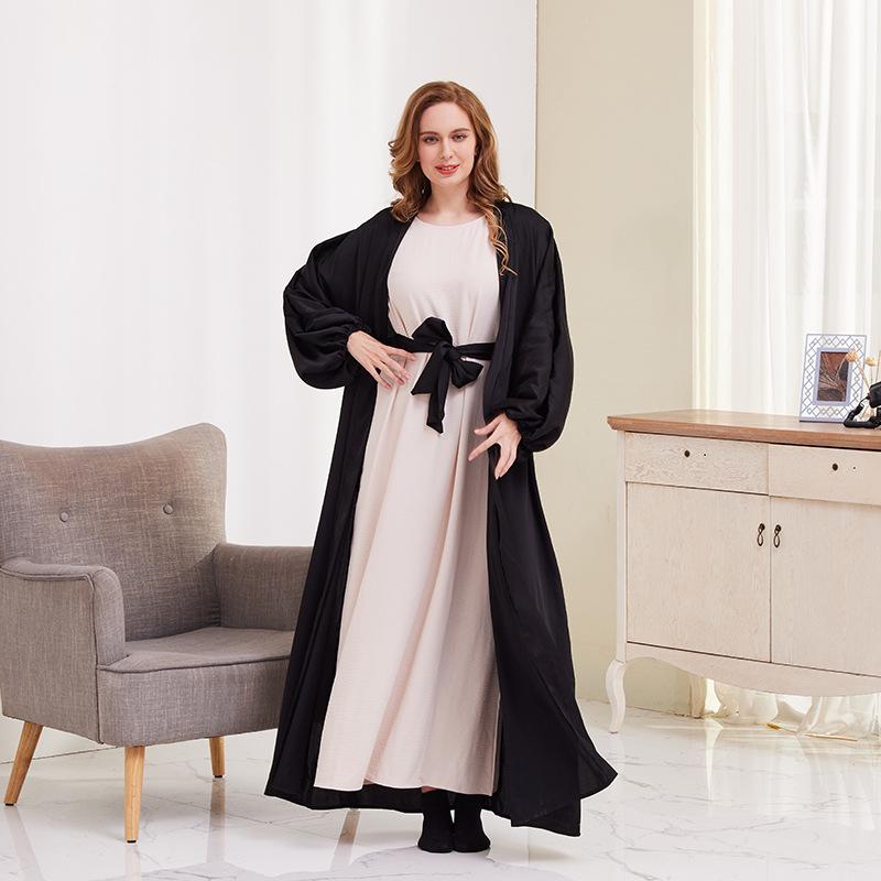 XG2058 Elegant Dubai Puff Sleeve Cardigan and Long Muslim Dress - Summer European and American Style