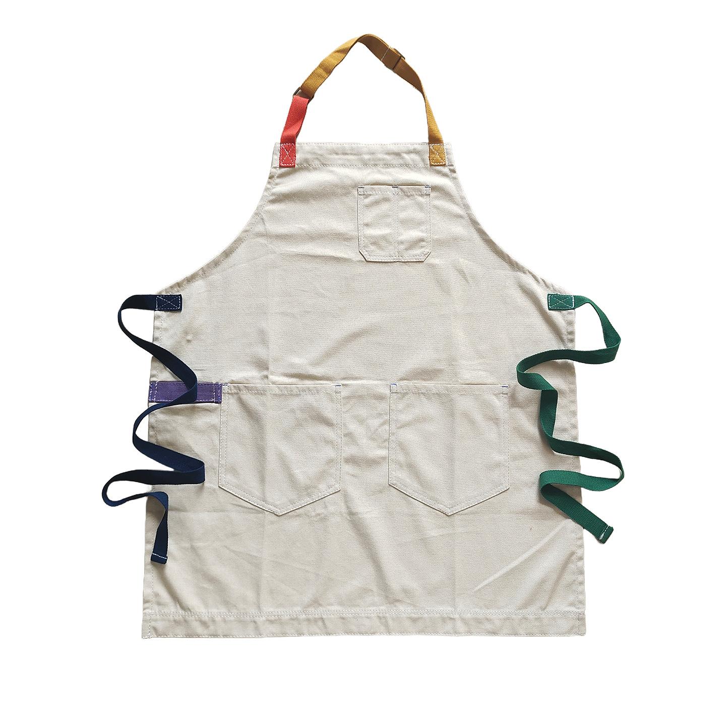 New coffee shop apron kitchen home catering special beige canvas with colorful webbing