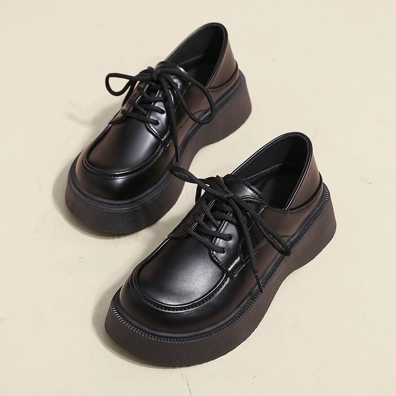 Spring and summer new retro black versatile muffin heightening shoes platform small leather shoes