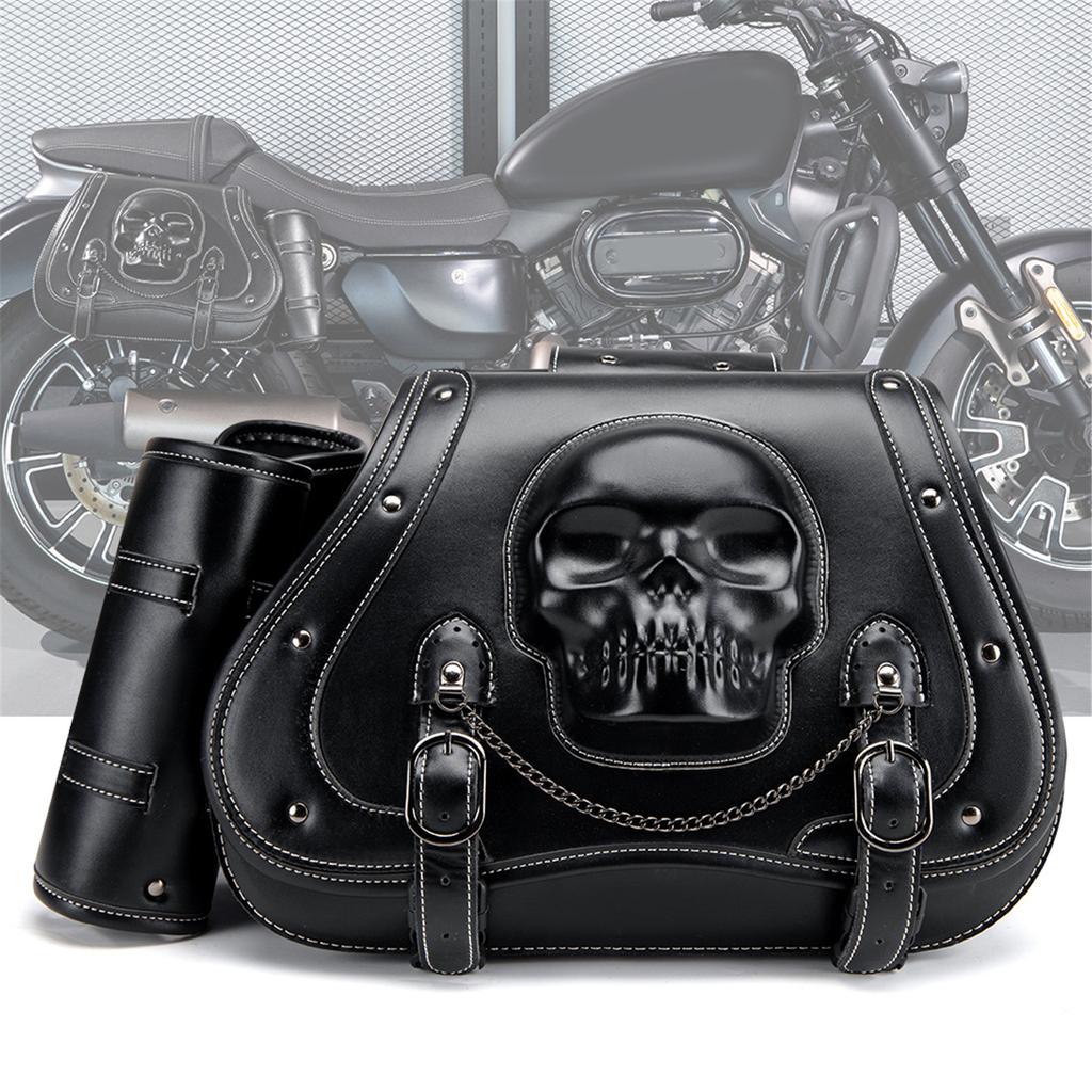 Punk Style Motorcycle Saddlebags Waterproof PU Leather Side Bags Easy Install Saddlebags Motorcycle Accessory for Bike