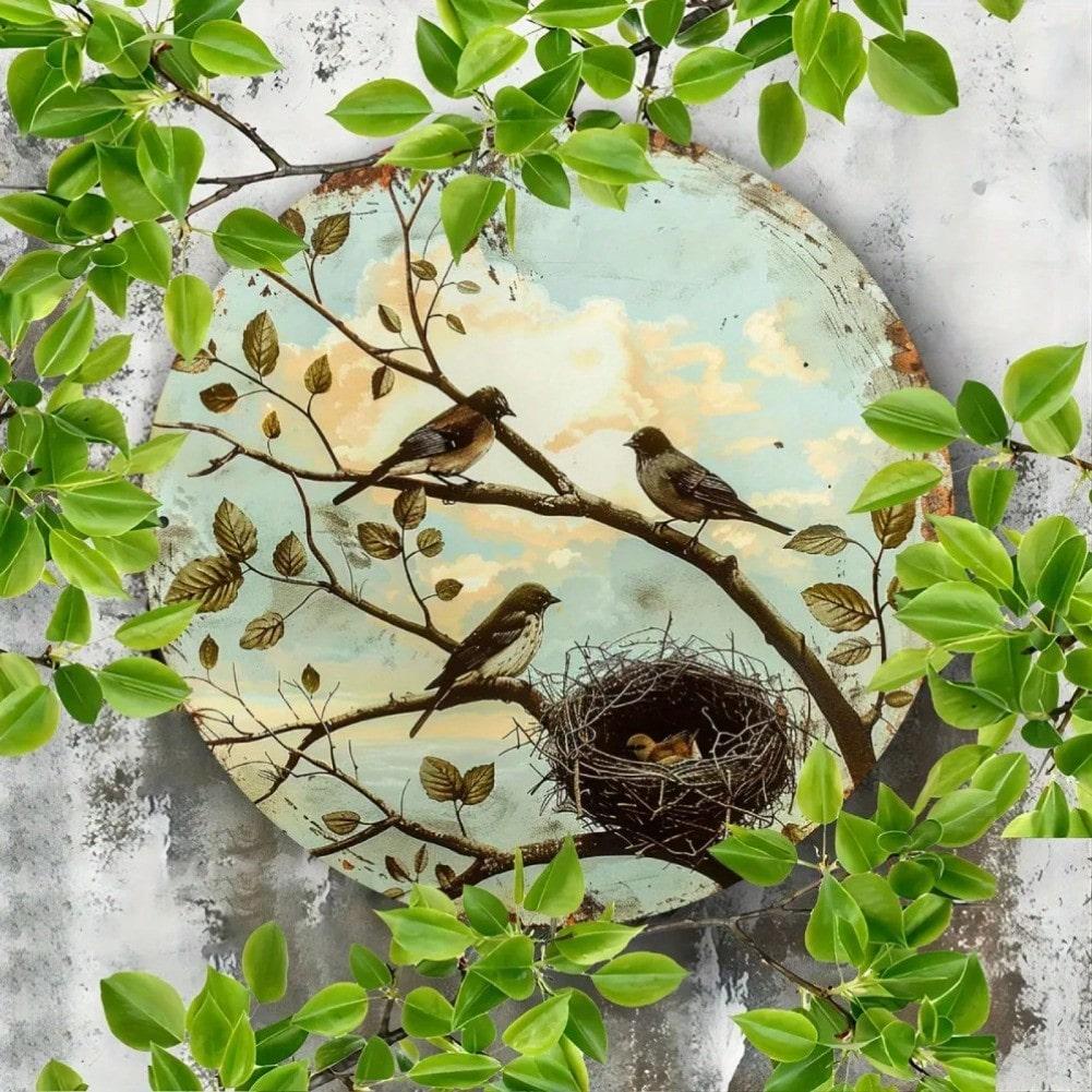 Vintage Vogelnest Aluminium Wandkunst Plakette Heimdeko Metallschild