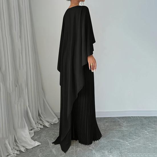 Women's Pleated Flowy Maxi Dress Split Cape Sleeve Formal Wedding Guest Dress Cocktail Evening Party Long Dress