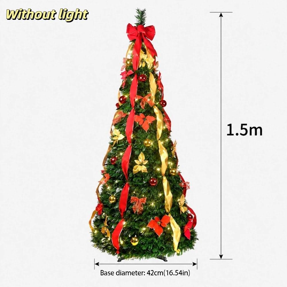 Warm White Lights Folding Christmas Tree Pre-Decorated Collapsible Holiday Tree  Festive Decor