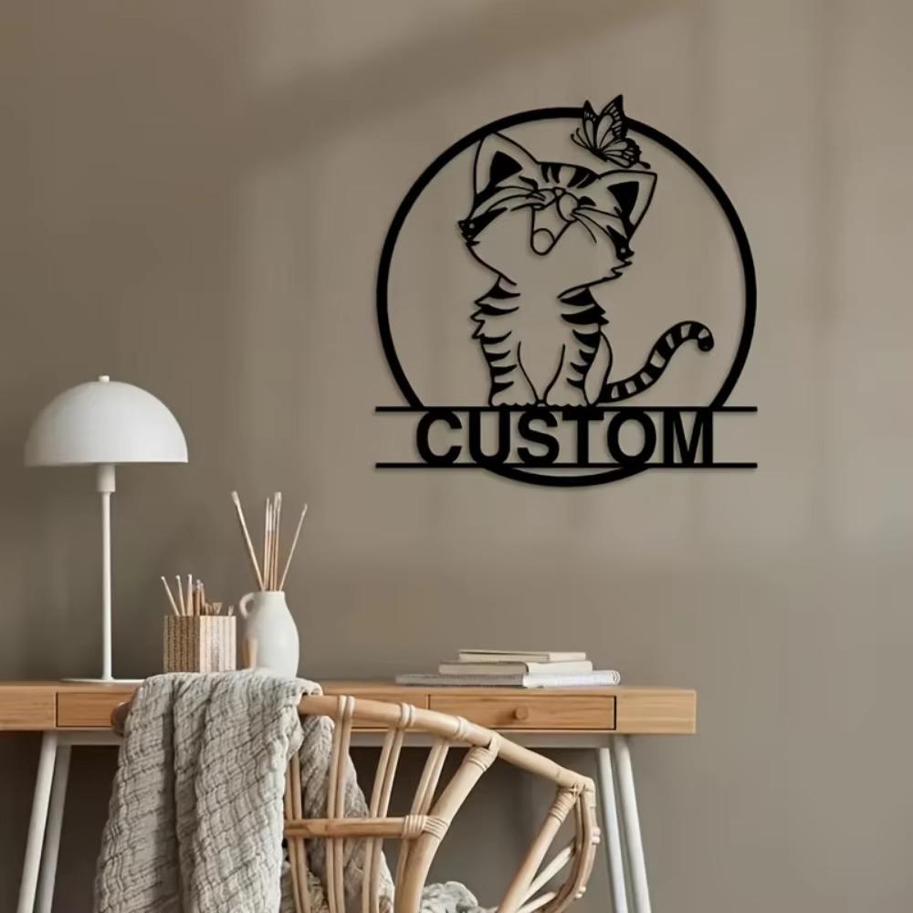Unique Personalized Metal Wall Art Kitten Pattern Rustic Home Decor Outdoor Gift