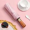 Fully Automatic 144-Rib Premium Light Luxury Wooden Handle Umbrella Black Glue UV-Resistant Windproof Folding Parasol Rain Gear