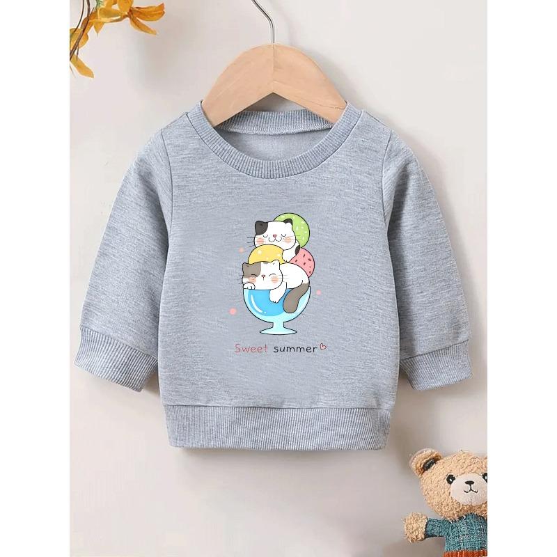 European Sizes Cute and Fun Printed Pattern, Thin and Versatile Comfortable Round Neck Hoodie for 0-3 Year Old Kids , Suitable for Outdoor Wear
