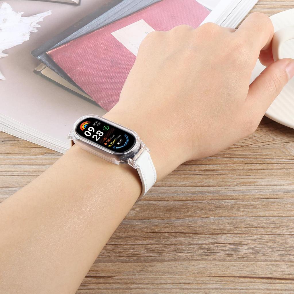 For Xiaomi Smart Band 8 PC Watch Case Integrated Ultra Fiber Leather Quick Release Watch Strap
