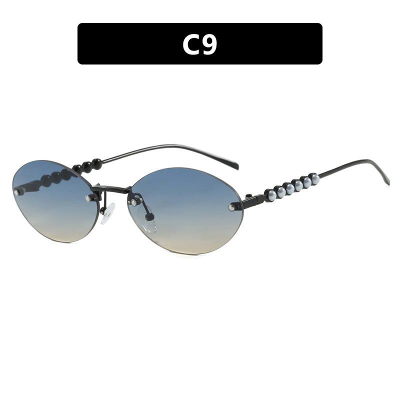 Small Frame Oval Rimless Pearl Sunglasses for Women Men Luxury Brand Vintage Sun Glasses Fashion Boundless Shades Eyewear