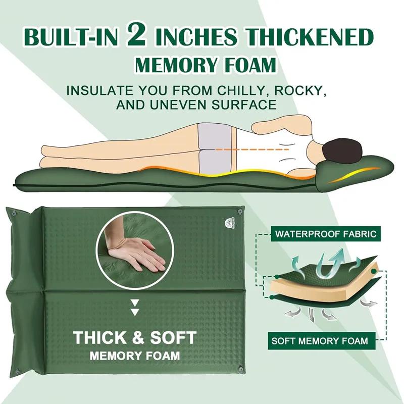 Double Self-Inflating Mattress Air Mat, Foldable, Inflatable, Outdoor, Sleeping, Camping, Bed for Travel, Hiking