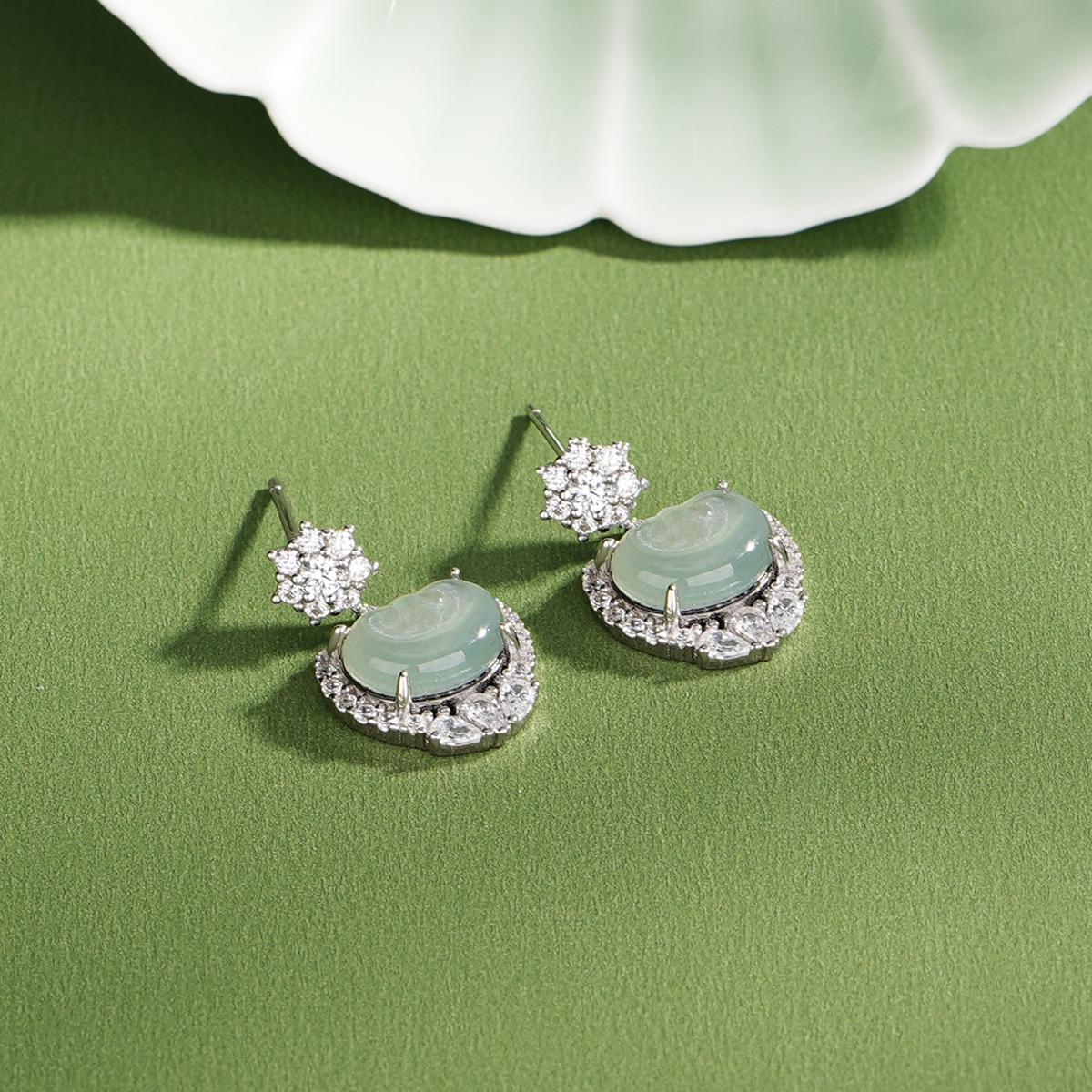 Tichiya Natural Jade Ruyi Lock Earrings: S925 Sterling Silver, Chinese Style, Luxury Jade Studs for Women S925 Silver