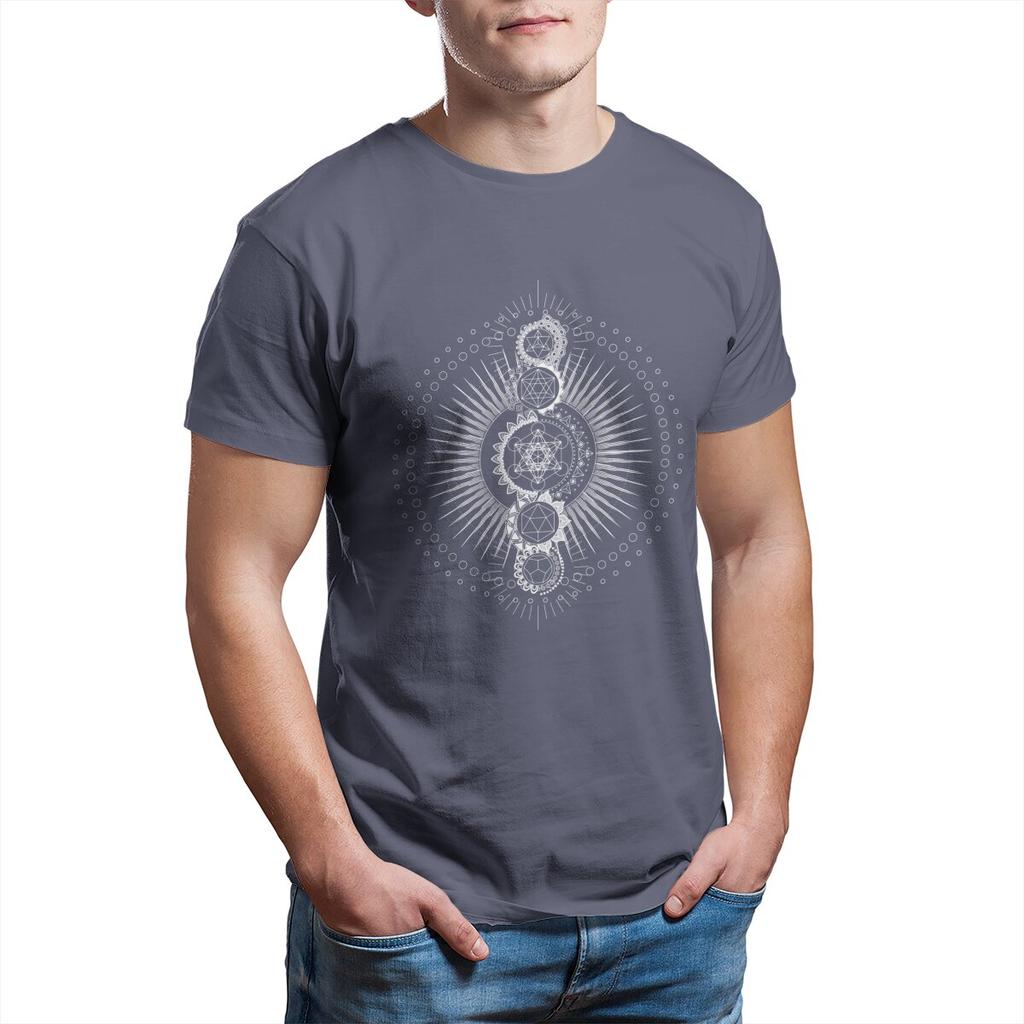 Sacred Geometry Metatron's Cube White Transcendence Flower of Life 100% Cotton Printed Clothes Plus Size T-Shirt for Men