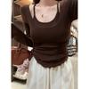 Pure Style Two-Piece Long-Sleeve Ruffle Top: Slim-Fit, Versatile Korean Fashion