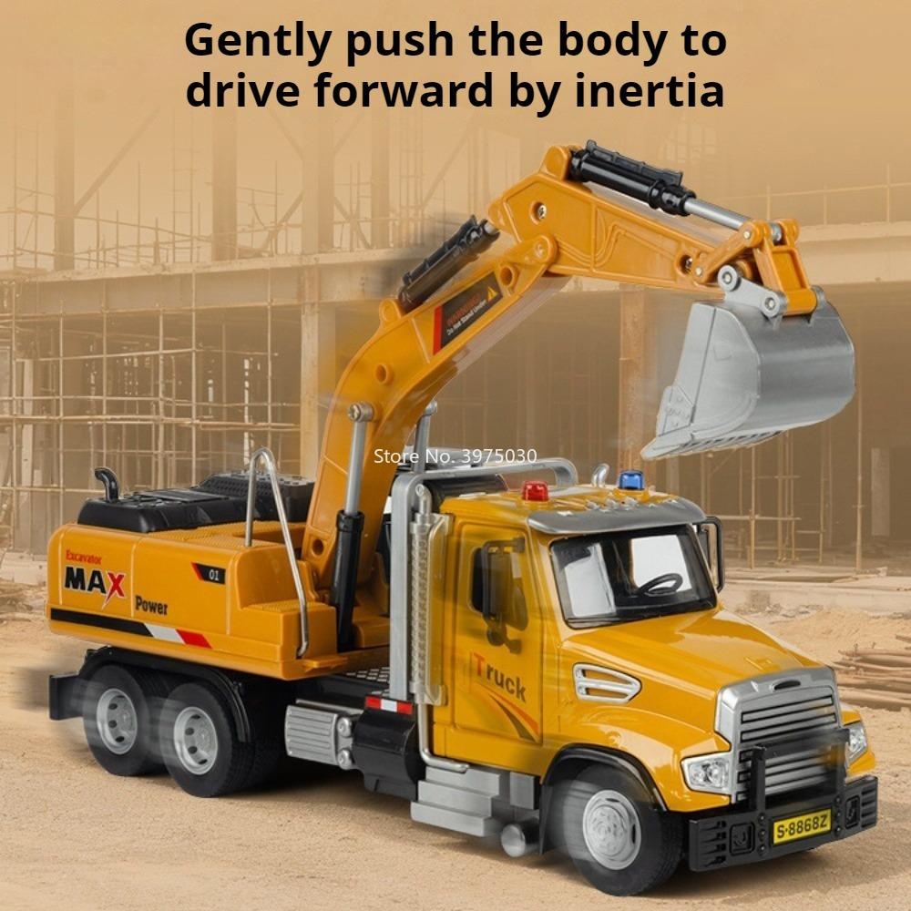 Alloy Excavator Mixer Truck Crane Transport Car Model Toy Music Light Doors Opened Engineering Vehicles Toys Collectible Item