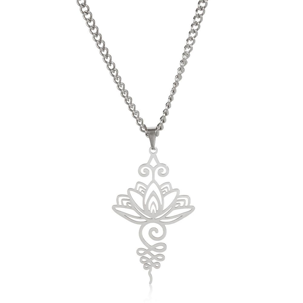 Titanium Steel Lotus Pendant Necklace Pastoral Floral Design Hypoallergenic Fade Resistant