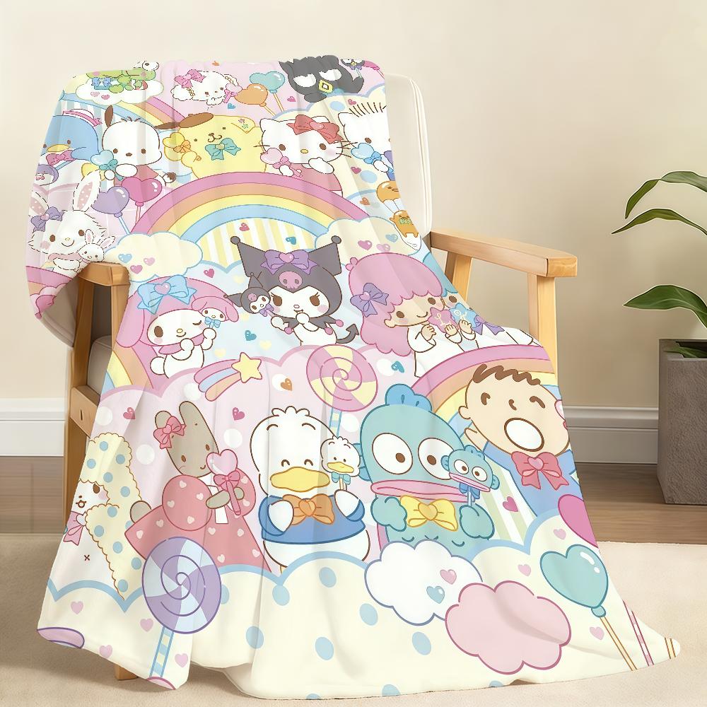Kawaii S-sanrioS Chibi Blanket Soft Throw Blanket for Home Bedroom Bed Sofa Picnic Travel Office Rest Cover Blanket Gift