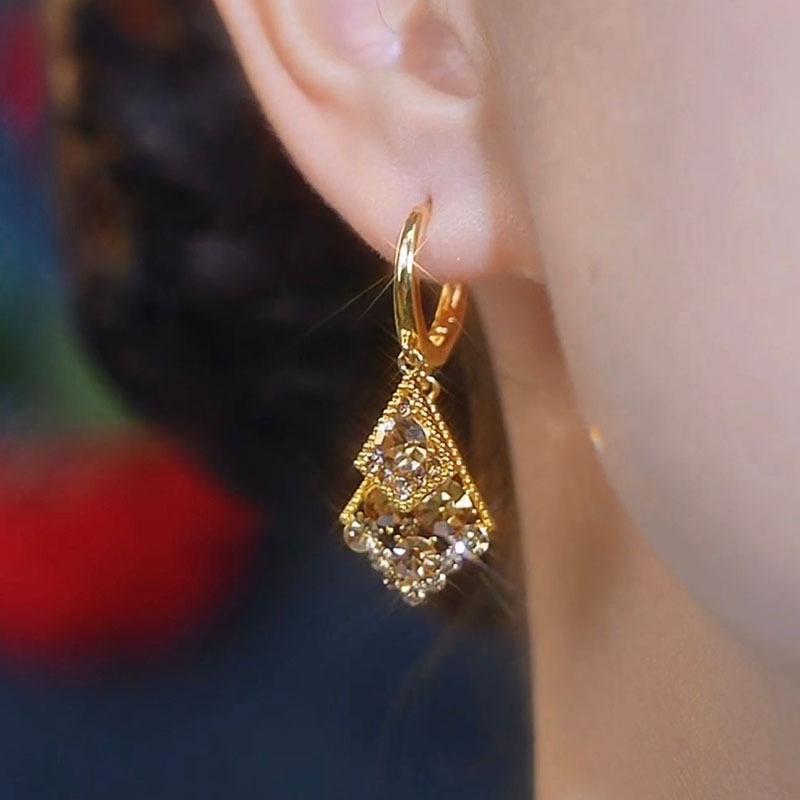 New High-end Coffee Colored Geometric Double-layer Diamond Earrings Trendy and Versatile Design Earrings for Women
