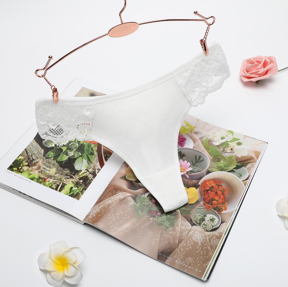 Girls' Lace Tummy Control Ribbed T-Back Underwear, Low-Waist, Breathable Cotton T-Pants