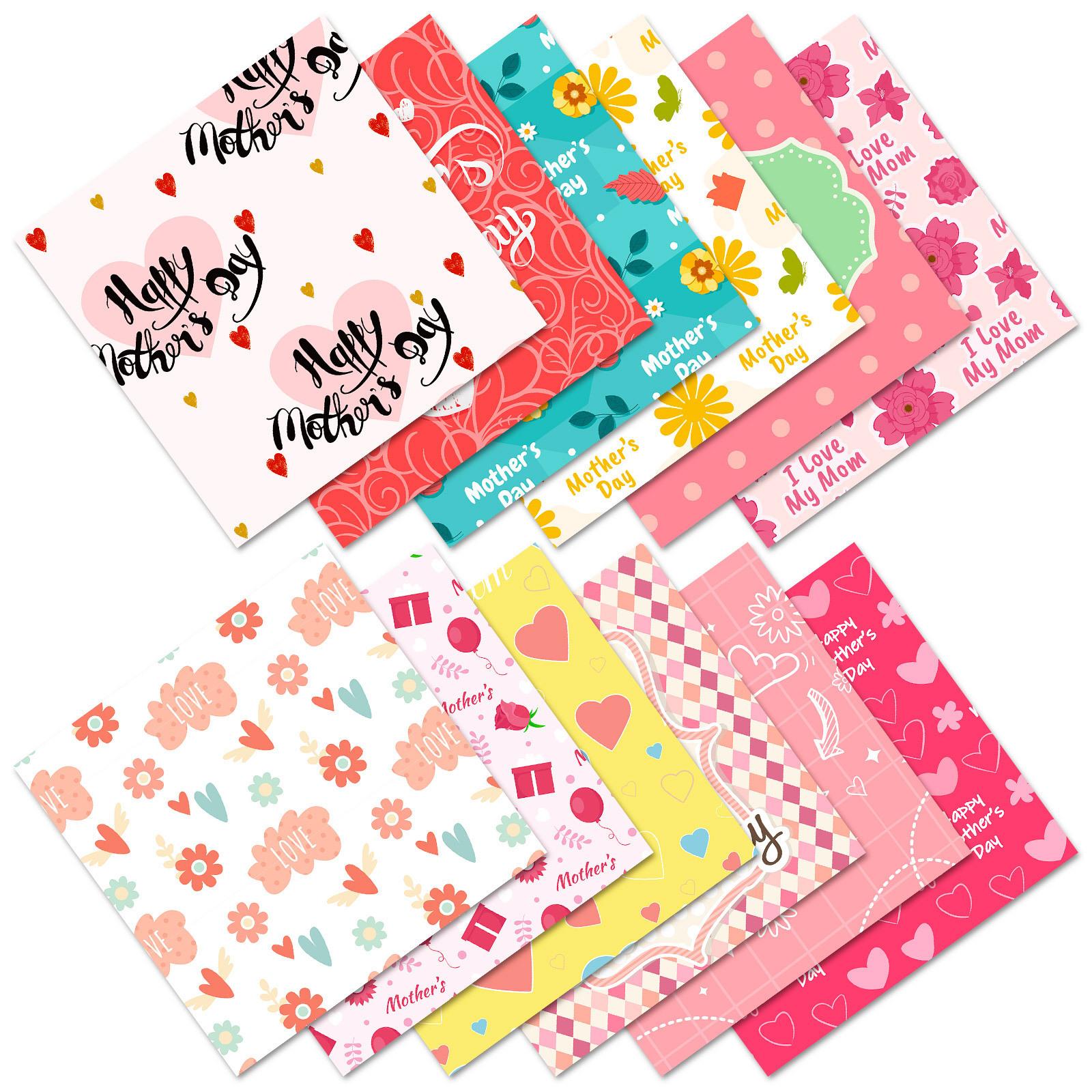 

12 Sheets/Pack Mother S Day Material Paper-Cut Scrapbook Card Pink Background 15*15CM