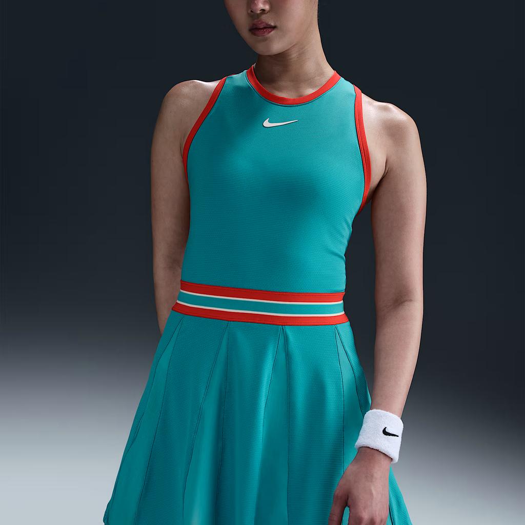 Nike Logo Fitted Round Neck Short Sleeveless Dress Women Dresses Blue-Green FZ6742-345