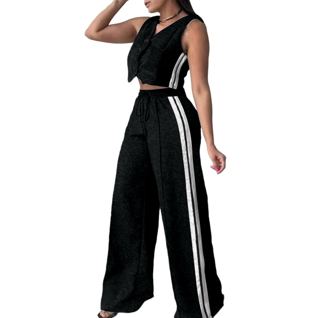 Damen Farbe Lässig Mode Ärmellose Weste und Hose Zweiteiliges Set