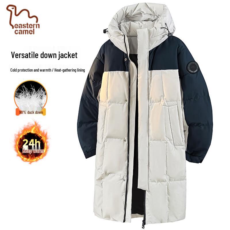 EASTERN CAMEL Unisex Winter Hooded Mid-Length Down Jacket L
