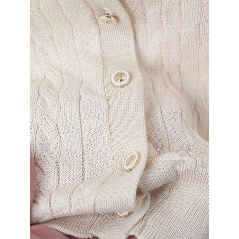 Linen Low round Neck Classic Style Short Sleeve Cardigan Summer Cable Stitch Texture Pure Color Refreshing Elegant Simple Knitwear