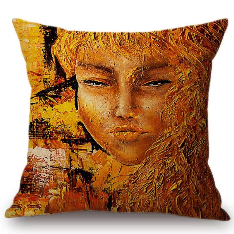 Gold Oil Painting Beauty Lady Girl Face Home Decorative Sofa Throw Pillow Case Modern Gallery Art Fashion Chair Cushion Cover