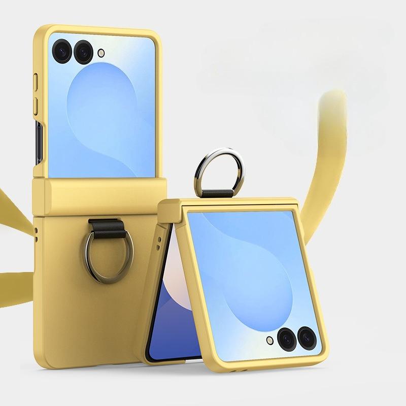 

Skin Feel Hard Phone Case for Samsung Galaxy Z Flip 7 FE 6 5 4 3 ZFlip7 with Ring Hinge Protective Cover Galaxy Z Flip7 FE жовтий