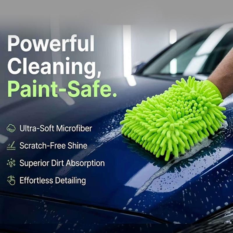 Double Layer Wool Blend Vehicle Wash Mitts Superior Dust Absorption Ergonomic Design Safe For Paint Glass Trim