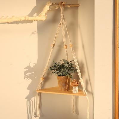 1pc Hanging Shelf 1/ 2/3 Tier Plant Shelf Plant Hanging Shelf Indoor Floating Shelf, Bohemian Style Wooden Corner Shelf Wall Decorative Plant Shelf