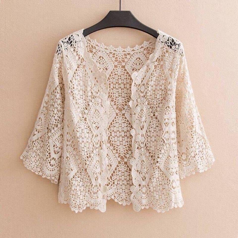 Summer 2024 Crochet Knit Cardigan: Lightweight Cotton Shawl for Sleeveless Dresses