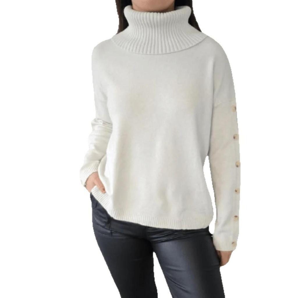 2025 European & American High Neck Button Sweater for Women - Autumn/Winter Casual Knitwear