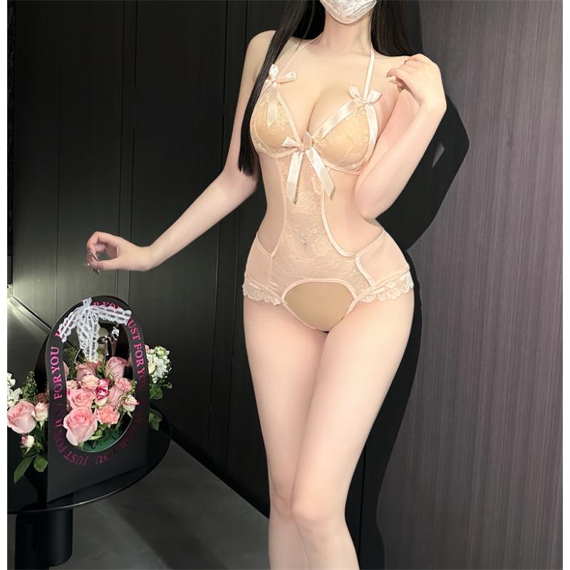 Bow One-piece Open Crotch Free Sex Underwear Sexy Suspenders Pure Desire Uniform Lace Seduction Pajamas 8