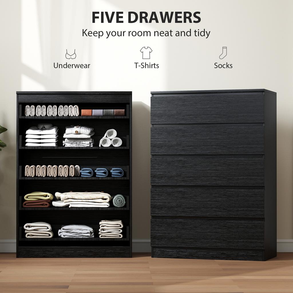 Chest Of Drawers 5 Drawer Dresser Modern Storage Cabinet With 5 Drawers For Bedroom Living Room Black